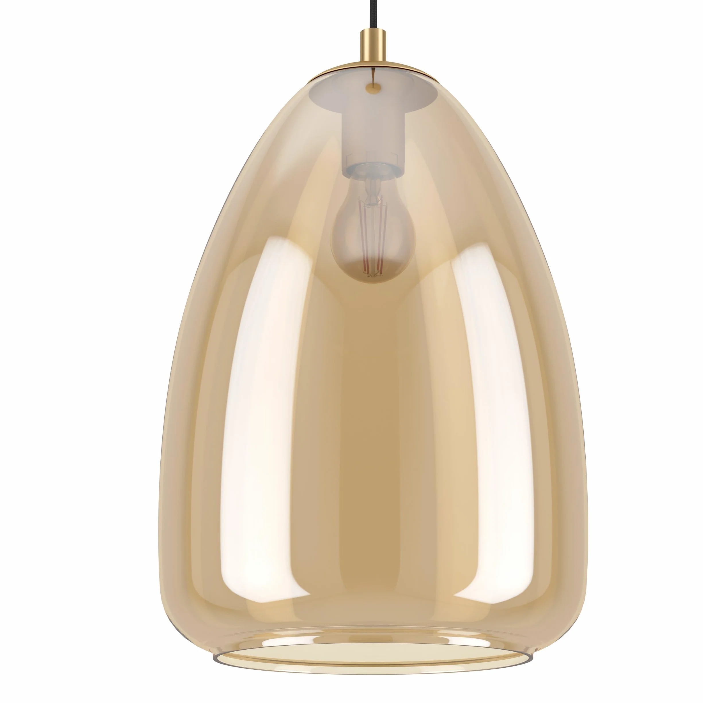 EGLO lampa wisząca Alobrase, lampka wisząca do jadalni | oświetlenie z metalu w kolorze szczotkowanego mosiądzu i szkła parzonego w kolorze bursztynowym, oprawka E27, Ø 30 cm