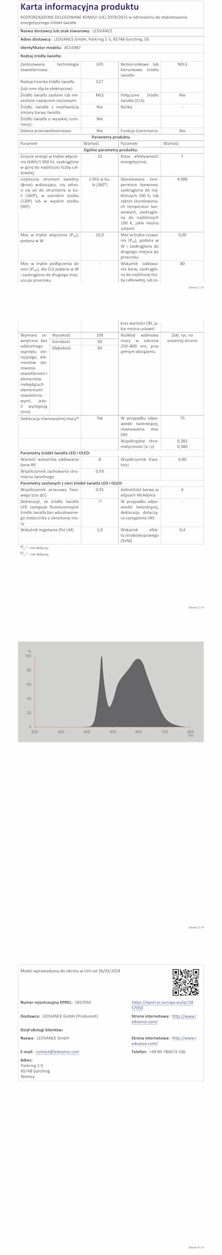 OSRAM Żarówka LED Base Classic A75, kształt żarówki 10W 840, 4000K, zimna biel, E27, matowa, 1055 lm, odporna na wstrząsy i wibracje