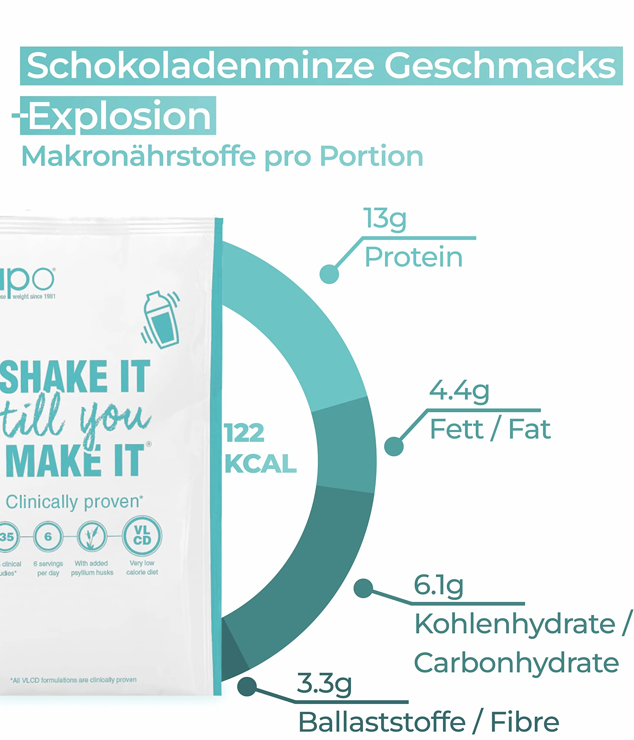 NUPO® Shakes dietetyczny do odchudzania, wegański, bez glutenu (czekoladowo-miętowy - 10 porcji), pyszne koktajle odchudzające dla kobiet i mężczyzn, proszek odchudzający, posiłek do picia jako shake
