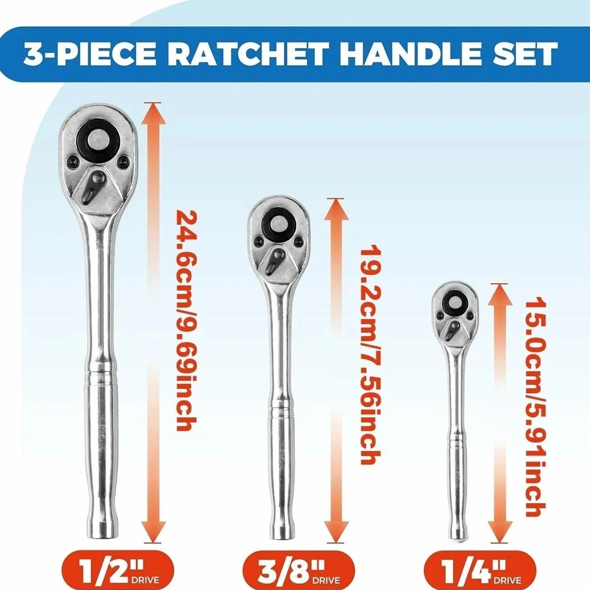 Klucze dynamometryczne Zestaw grzechotek kluczy nasadowych 1/4" 3/8" 1/2" 24-zębowy, szybkozamykający, dwustronny Telescopic Ratchet(3-Piece)