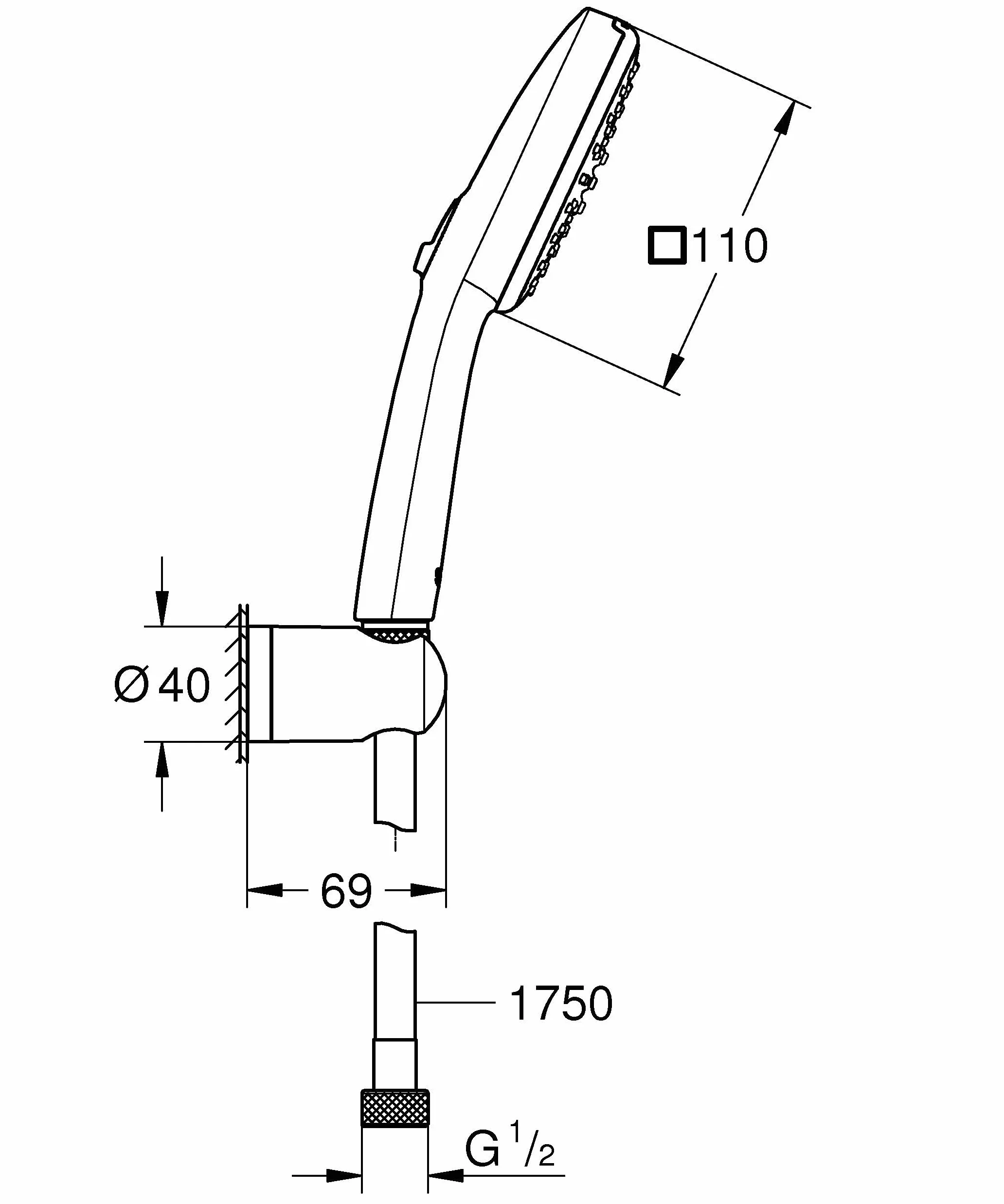 GROHE Vitalio Comfort 110 zestaw uchwytów ściennych (oszczędność wody, słuchawka prysznicowa, 2 rodzaje strumienia, wąż prysznicowy 1.750, uchwyt prysznicowy, wiercenie lub klejenie), chrom, 26399001